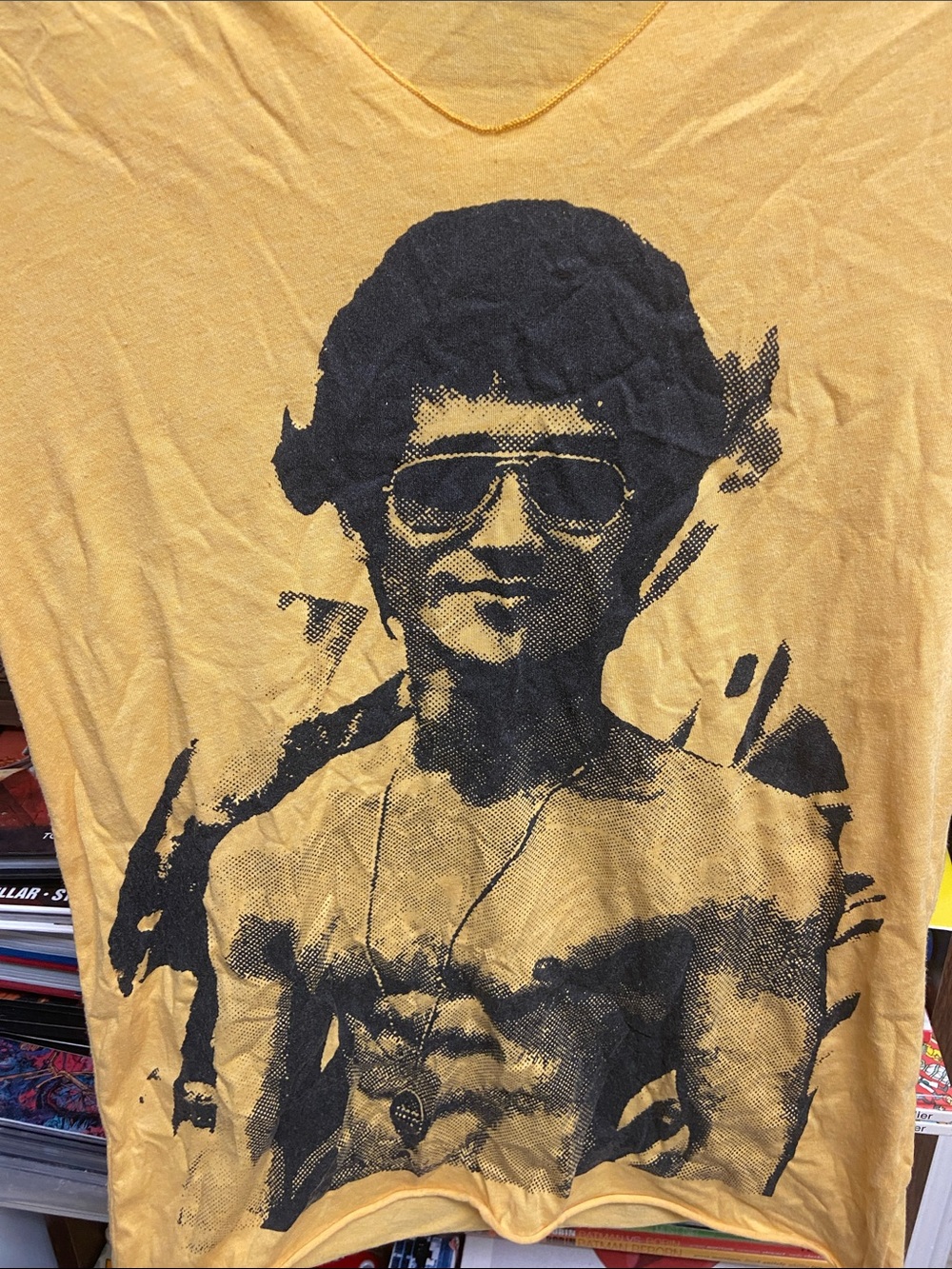 Yellow V-Neck Short Sleeve Bruce Lee Graphic Tee